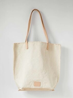 Canvas Tote Bag with Leather Handles - Cream